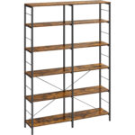 VASAGLE Biblioteca 6 rafturi, cadru metalic, stil industrial, 30x120x170 cm, maro rustic