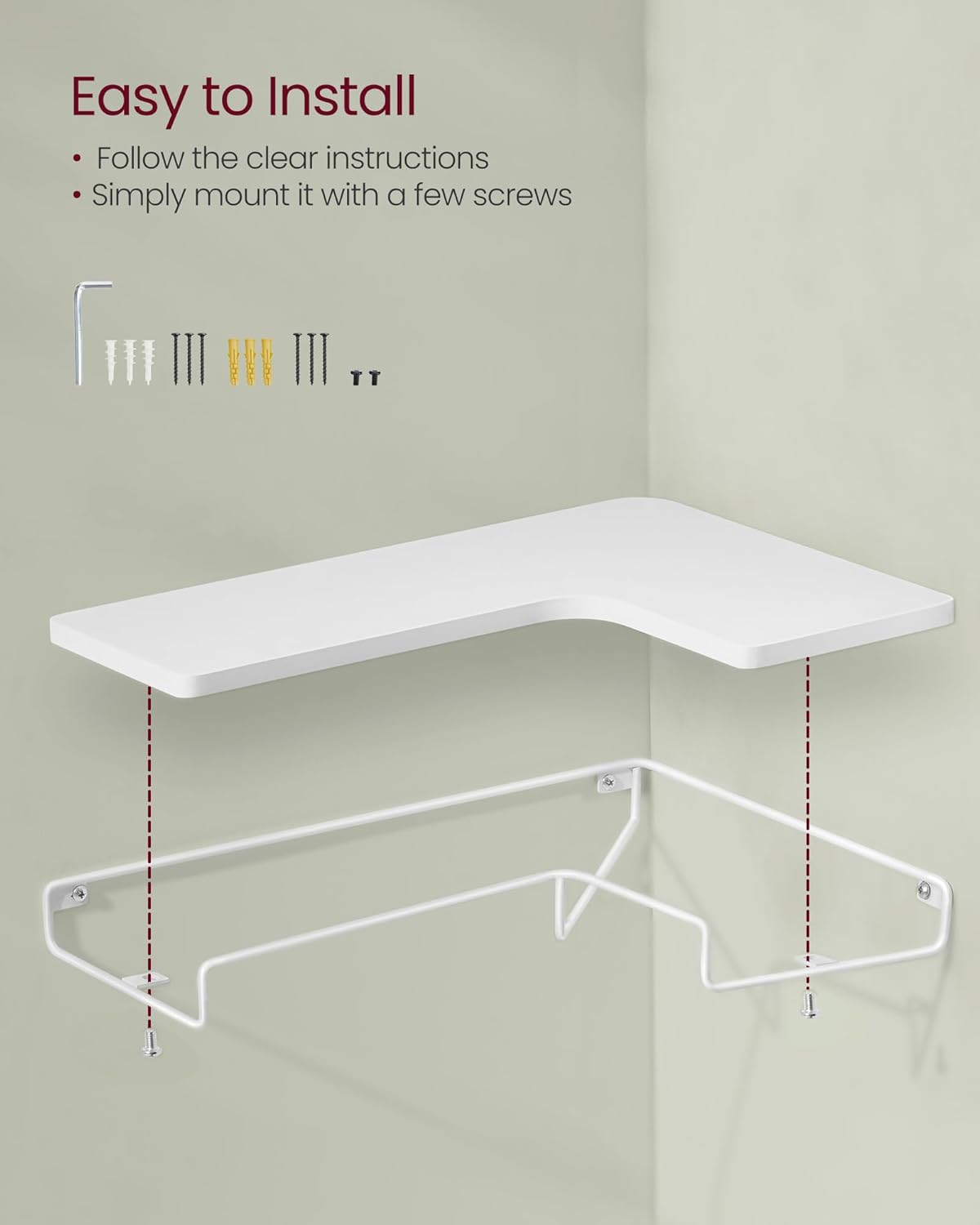 VASAGLE Set de 2 rafturi plutitoare de colt in forma de L, stil industrial, 40x29x14cm, alb - imagine 2