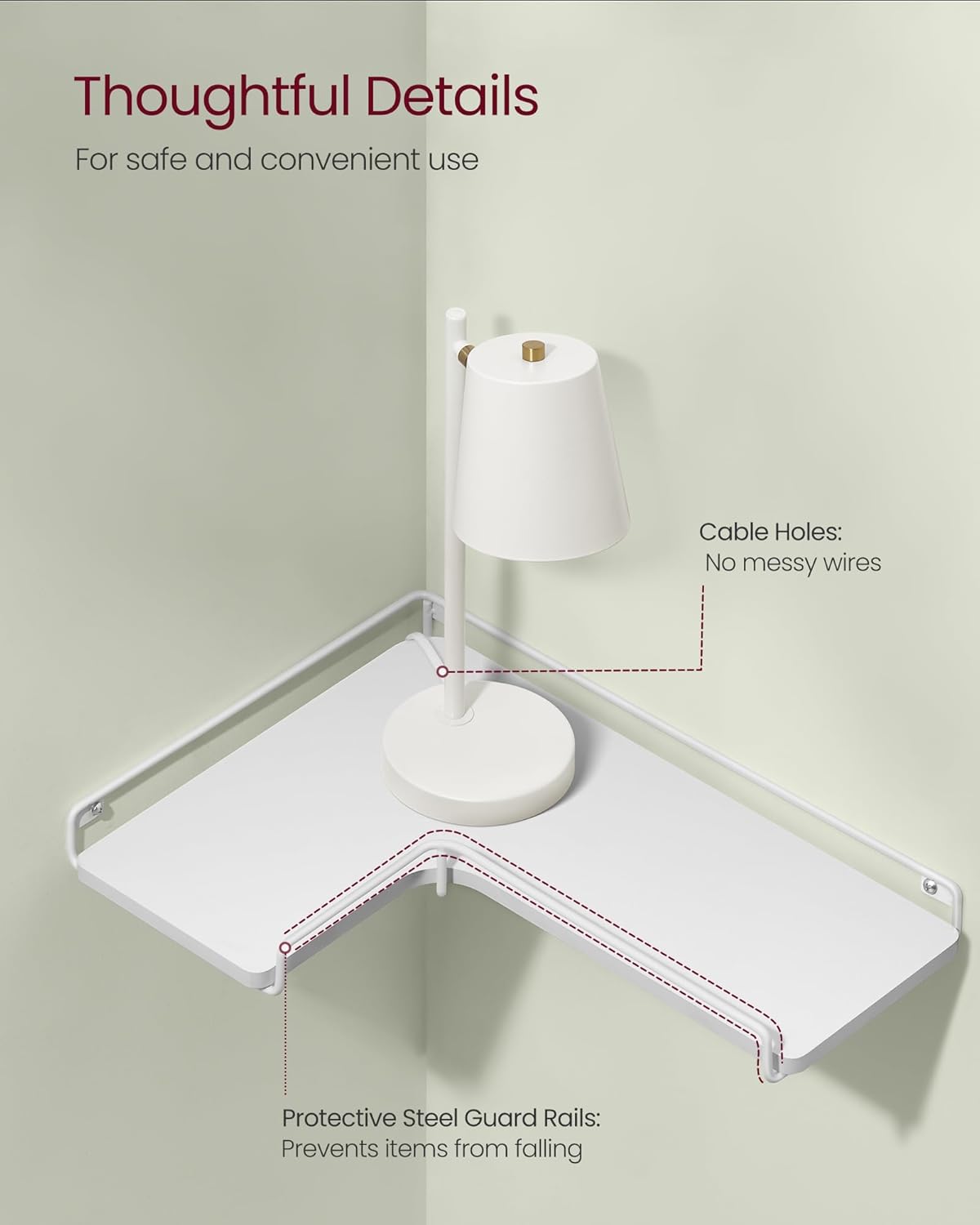 VASAGLE Set de 2 rafturi plutitoare de colt in forma de L, stil industrial, 40x29x14cm, alb - imagine 3