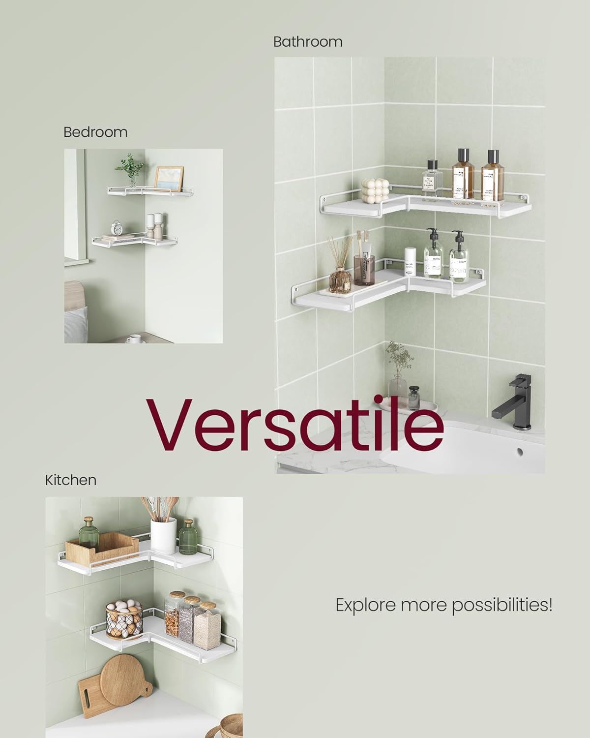 VASAGLE Set de 2 rafturi plutitoare de colt in forma de L, stil industrial, 40x29x14cm, alb - imagine 5