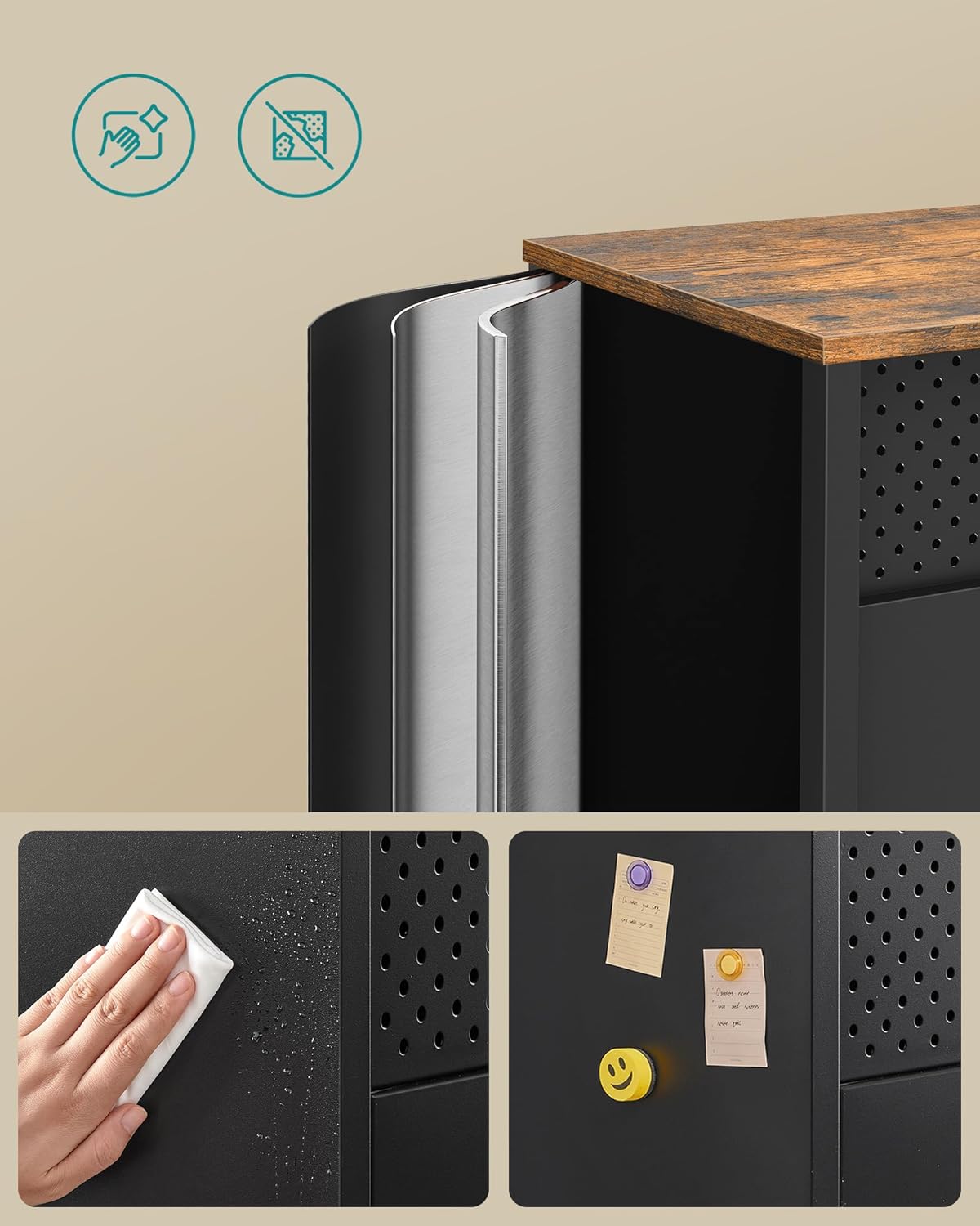 SONGMICS Dulap metalic cu 2 usi si polite reglabile, otel si PAL, stil industrial, 40x110x76 cm, maro rustic - imagine 6