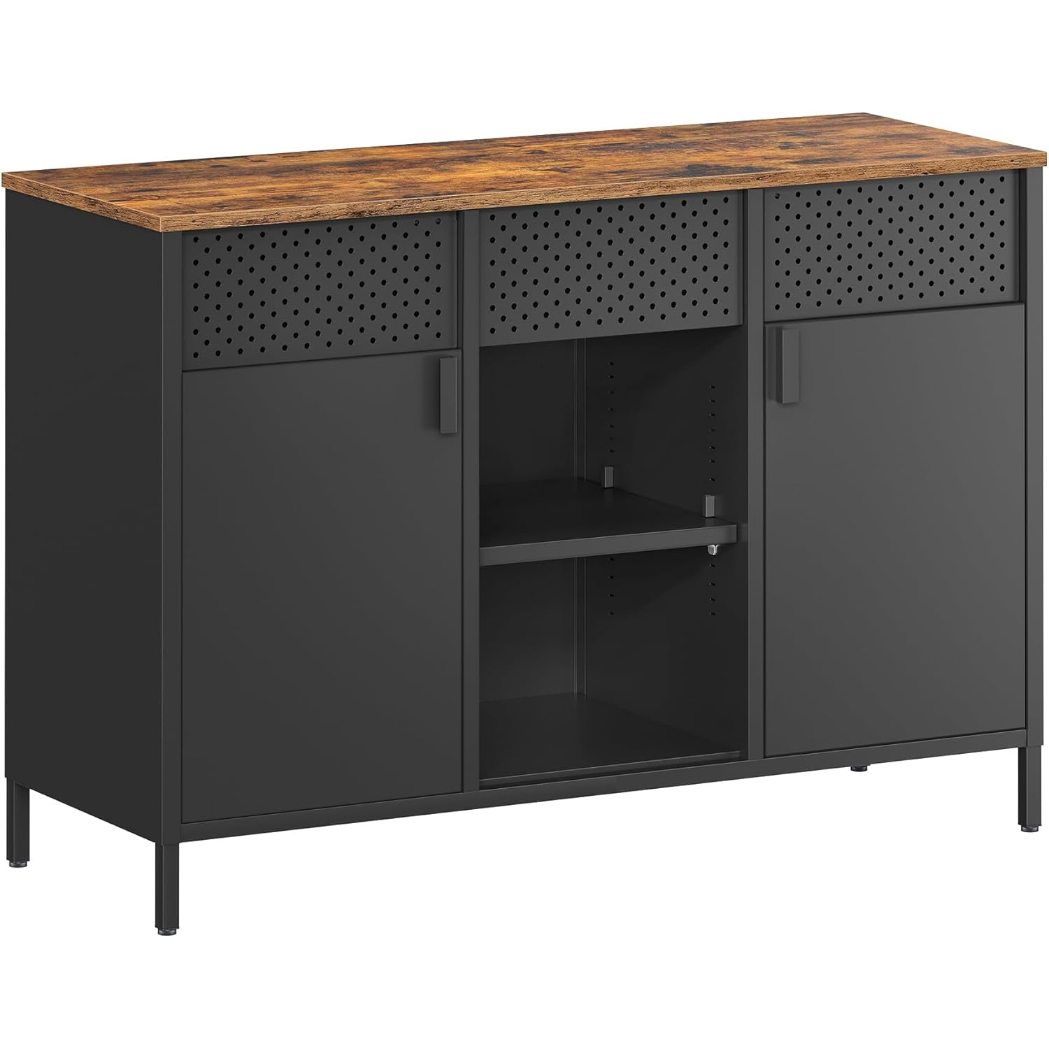 SONGMICS Dulap metalic cu 2 usi si polite reglabile, otel si PAL, stil industrial, 40x110x76 cm, maro rustic