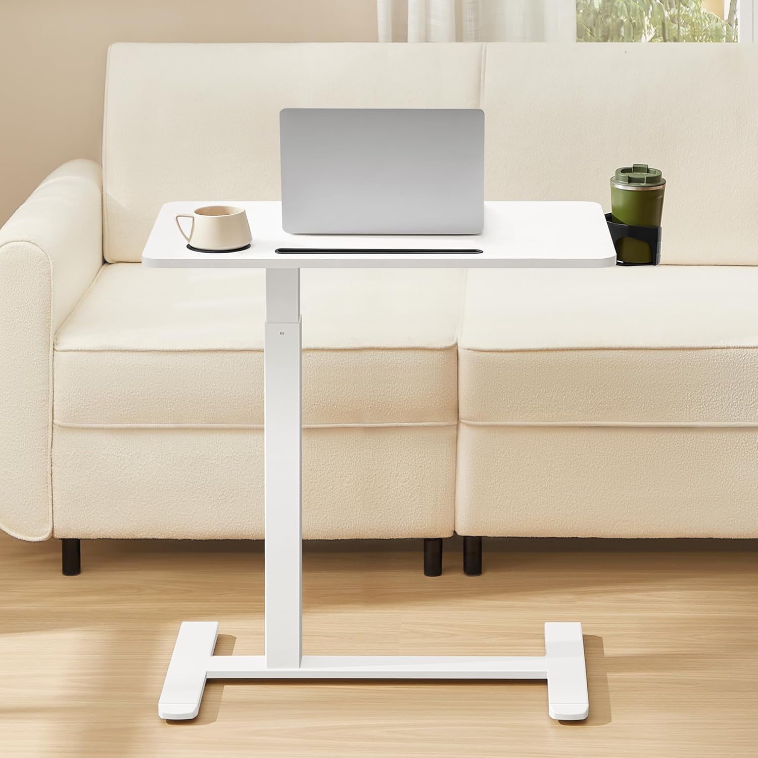 VASAGLE Masa tip birou, ajustabila cu roti pentru pat sau canapea, blat 70x40 cm, inaltime reglabila 65-102 cm, alb - imagine 2