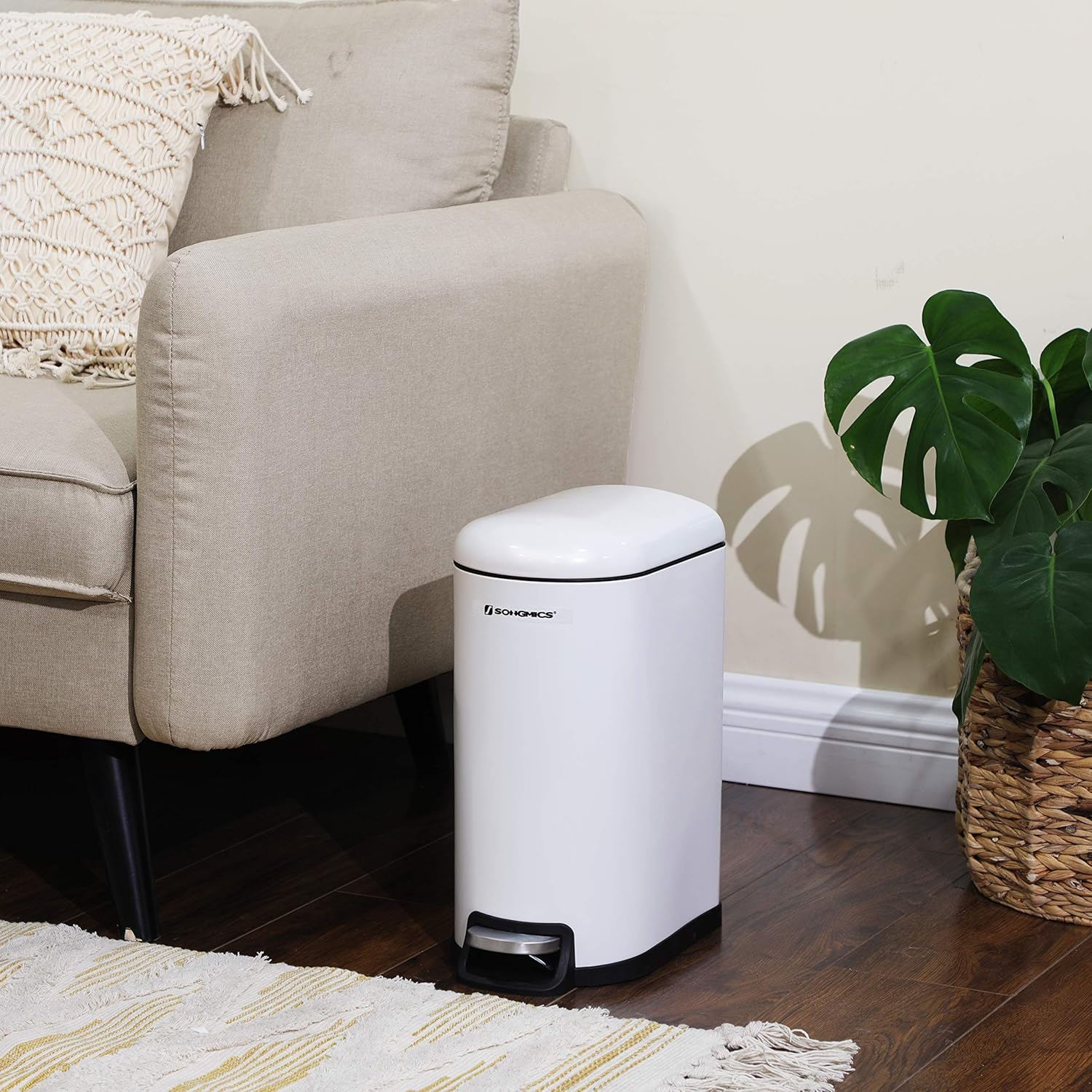 SONGMICS Cos gunoi 10 litri cu pedala si capac soft close, galeata interioara detasabila, 35x19x39 cm, alb - imagine 7