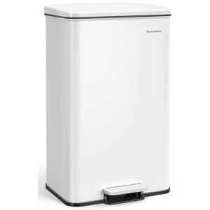 SONGMICS Cos de gunoi din otel, cu pedala si soft-close, saci gunoi inclusi, 40 litri, alb