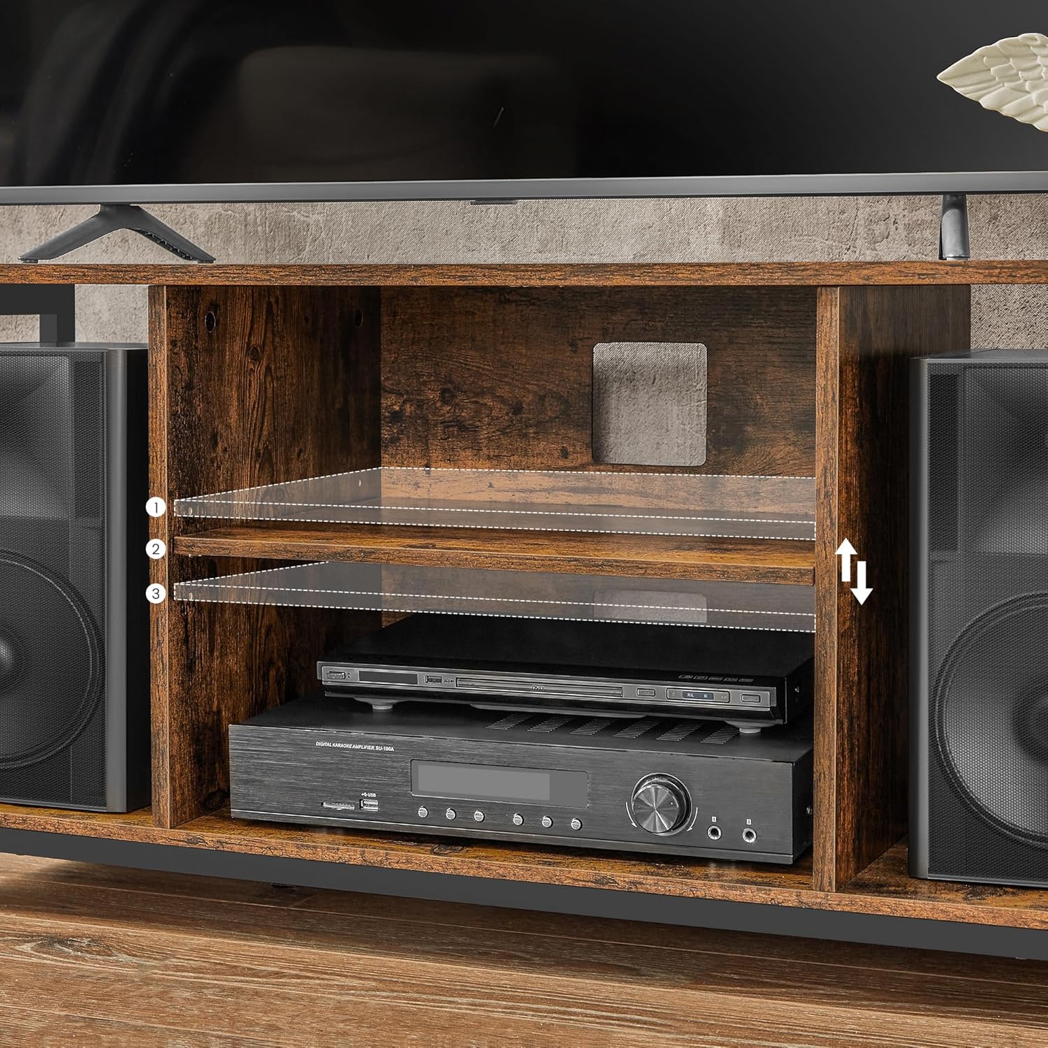 VASAGLE Comoda TV pentru televizor pana la 60 inch, stil industrial, 120x40x50 cm, maro rustic - imagine 4