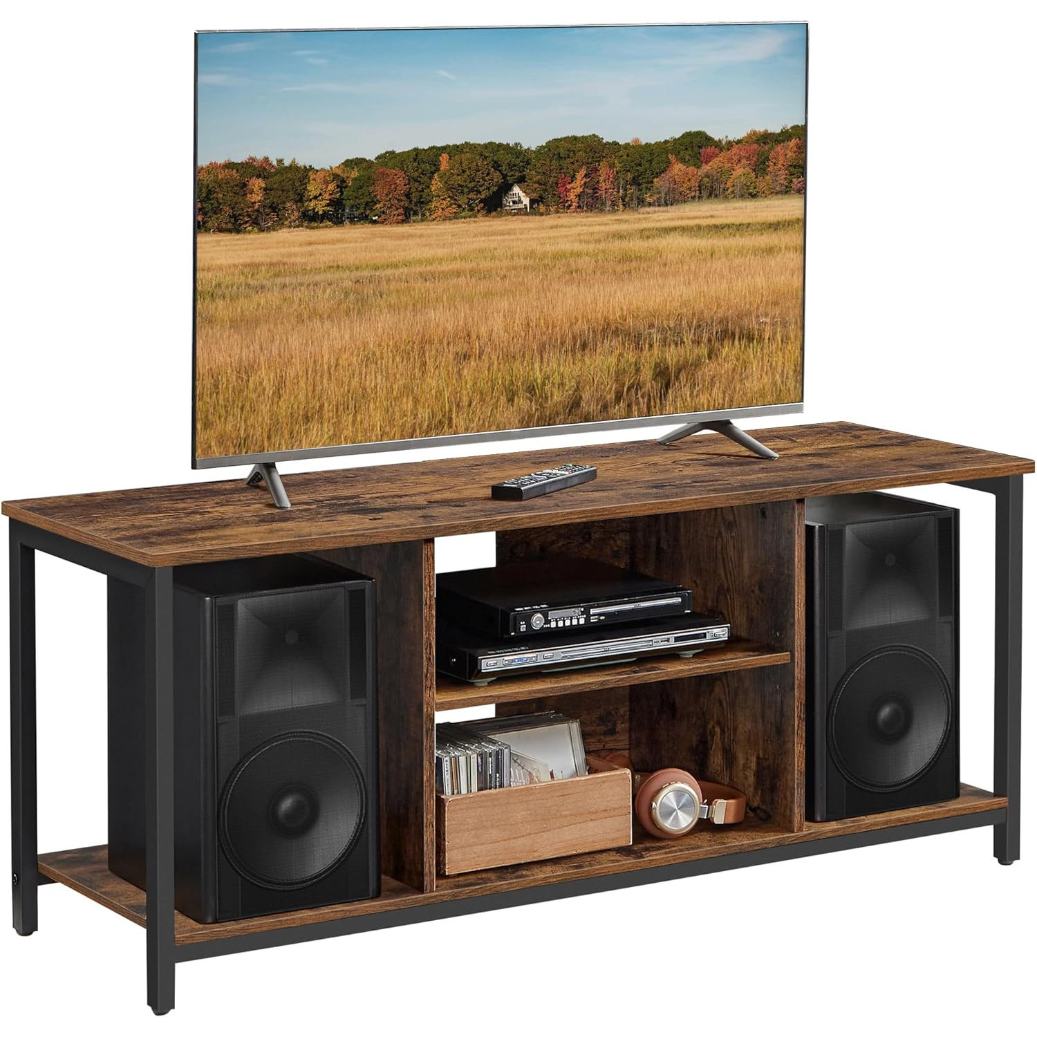 VASAGLE Comoda TV pentru televizor pana la 60 inch, stil industrial, 120x40x50 cm, maro rustic - imagine 8