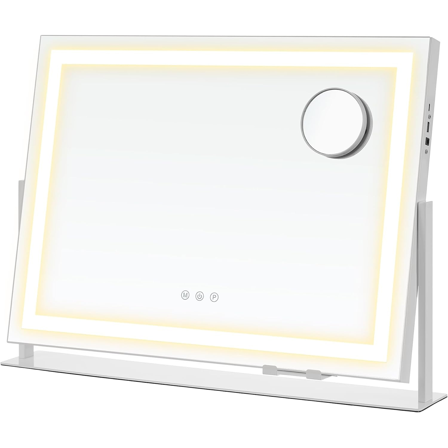 SONGMICS Oglinda machiaj cu iluminare LED, 3 culori lumina, suport telefon, 2 porturi USB, zoom 10x, 58x43 cm, alb - imagine 2