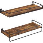 VASAGLE Set 2 rafturi perete cu bara metalica, stil industrial, 40x16x9 cm, maro rustic