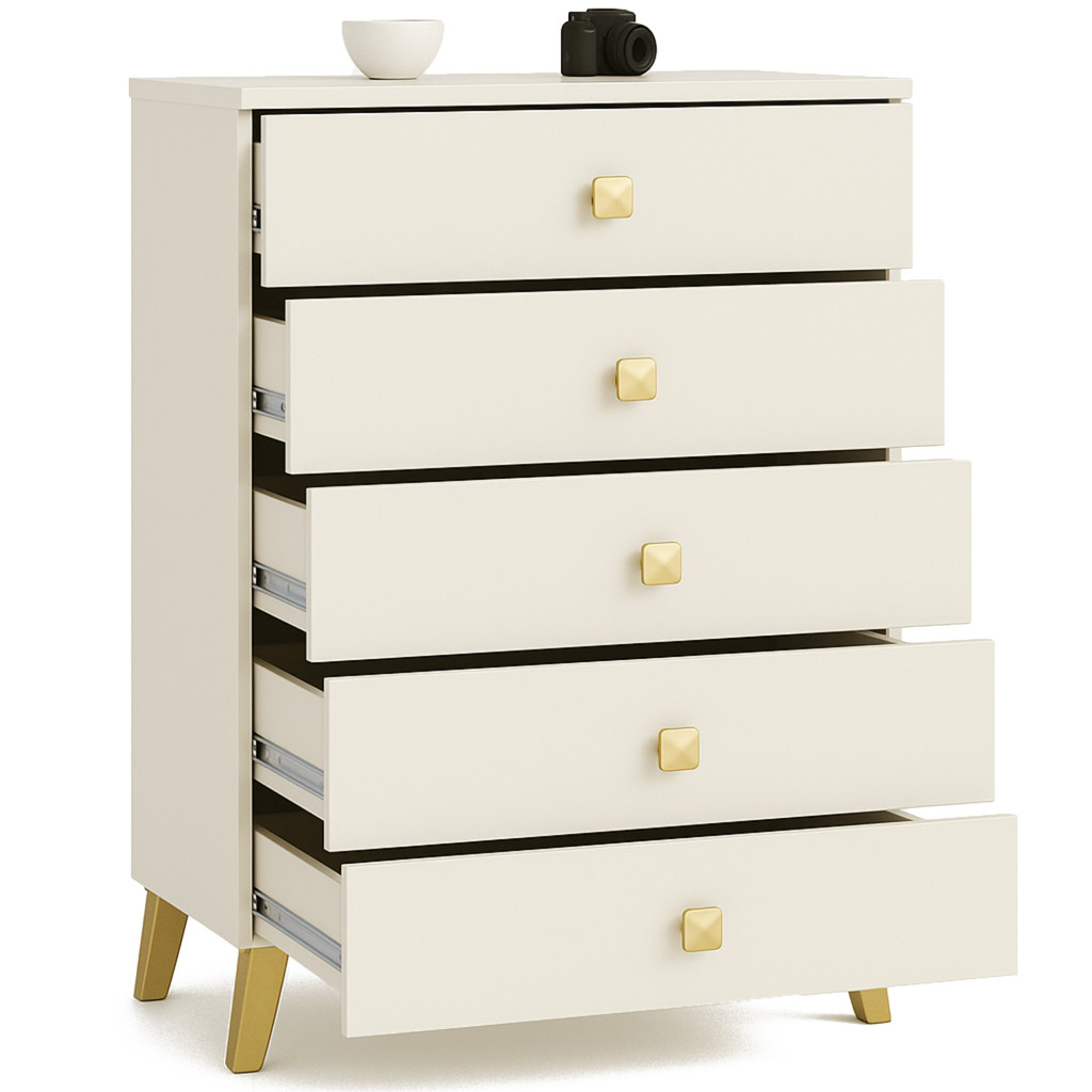 Comoda MOBI K-05, 5 sertare, 60x37x89 cm, casmir cu detalii aurii - imagine 2