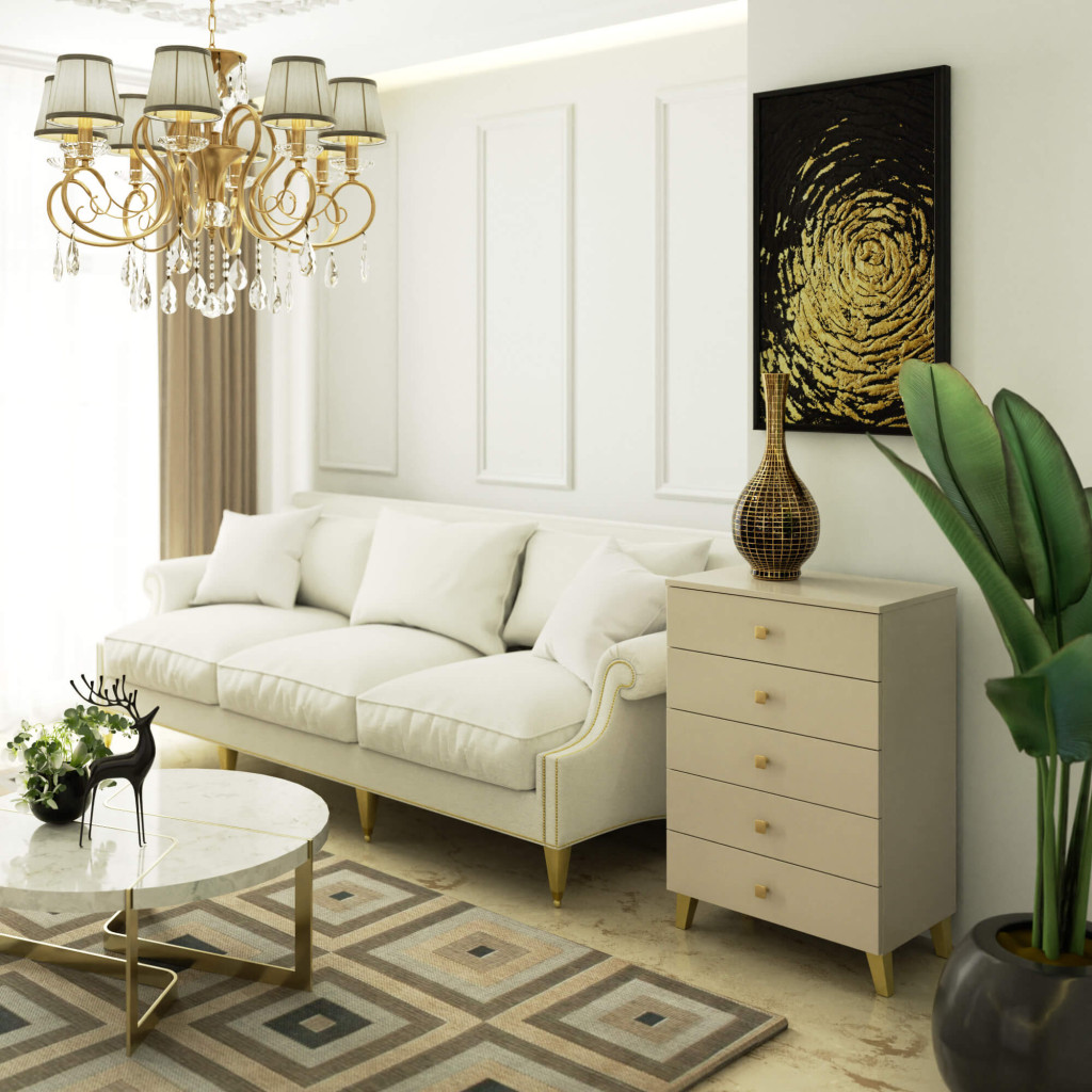 Comoda MOBI K-05, 5 sertare, 60x37x89 cm, casmir cu detalii aurii - imagine 8