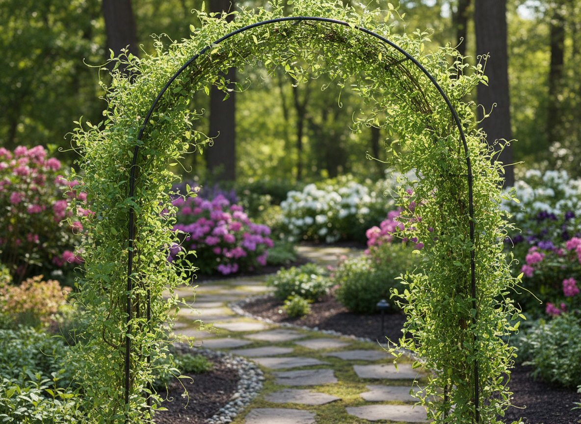 Pergola gradina pentru plante cataratoare cu ancore montaj, structura otel, 140x38x240 cm, verde - imagine 5