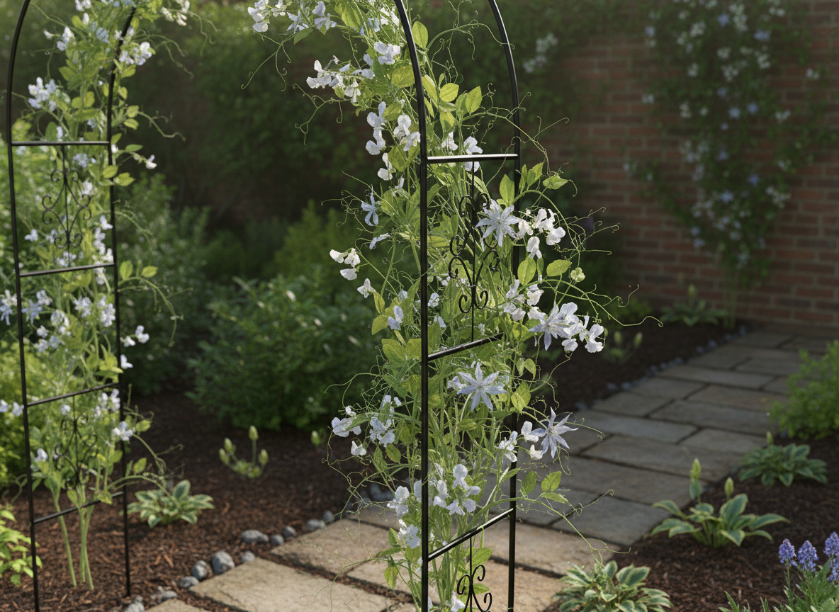 Pergola gradina decorativa pentru plante cataratoare cu ancore, structura otel, 140x38x240 cm, verde - imagine 3