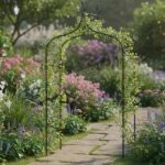 Pergola gradina, metalica cu varfuri decorative, structura otel, 150x37x240 cm, negru