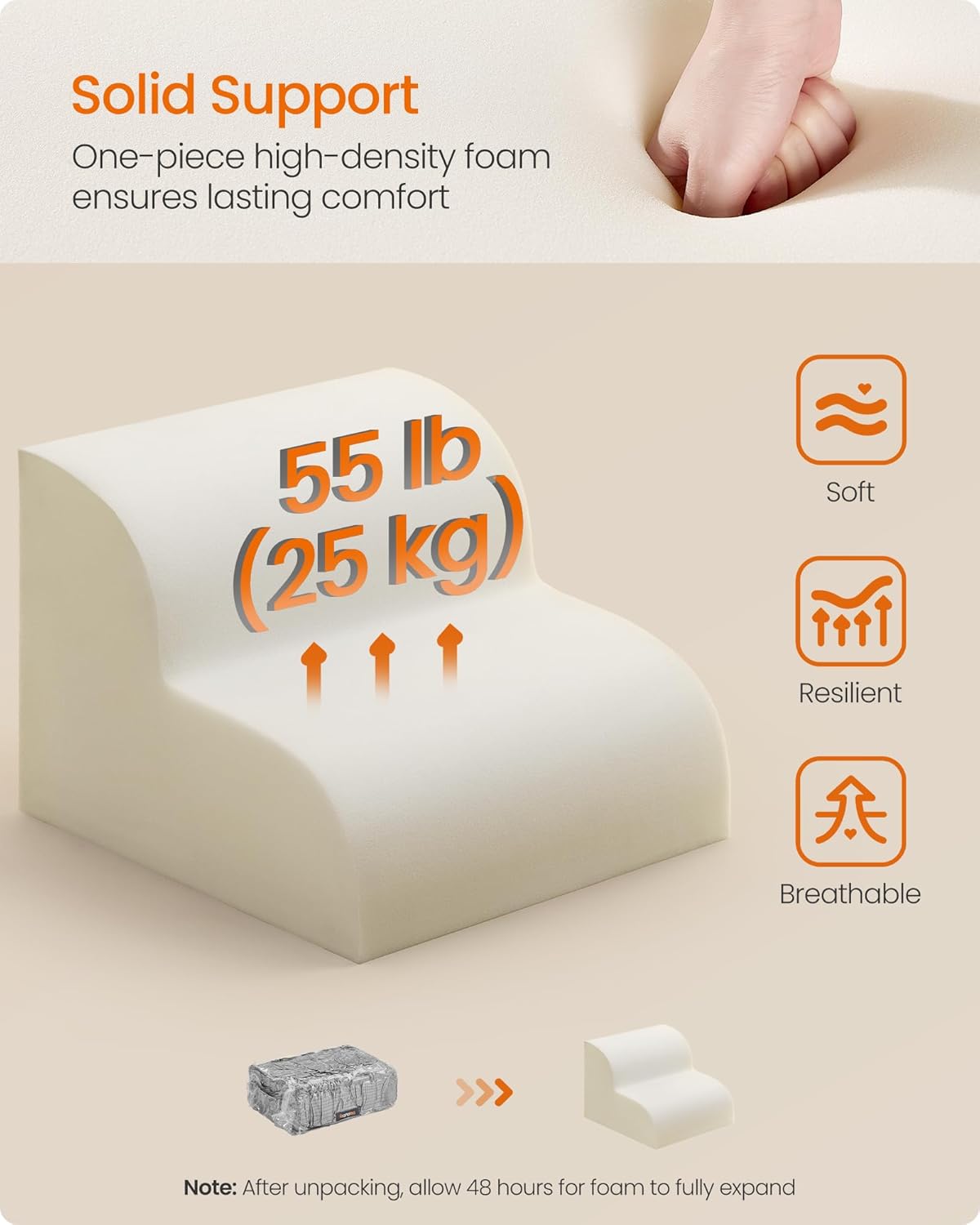 Scara pentru caini cu 2 trepte, design confortabil pentru articulatii, 40x40x30 cm, gri - imagine 2