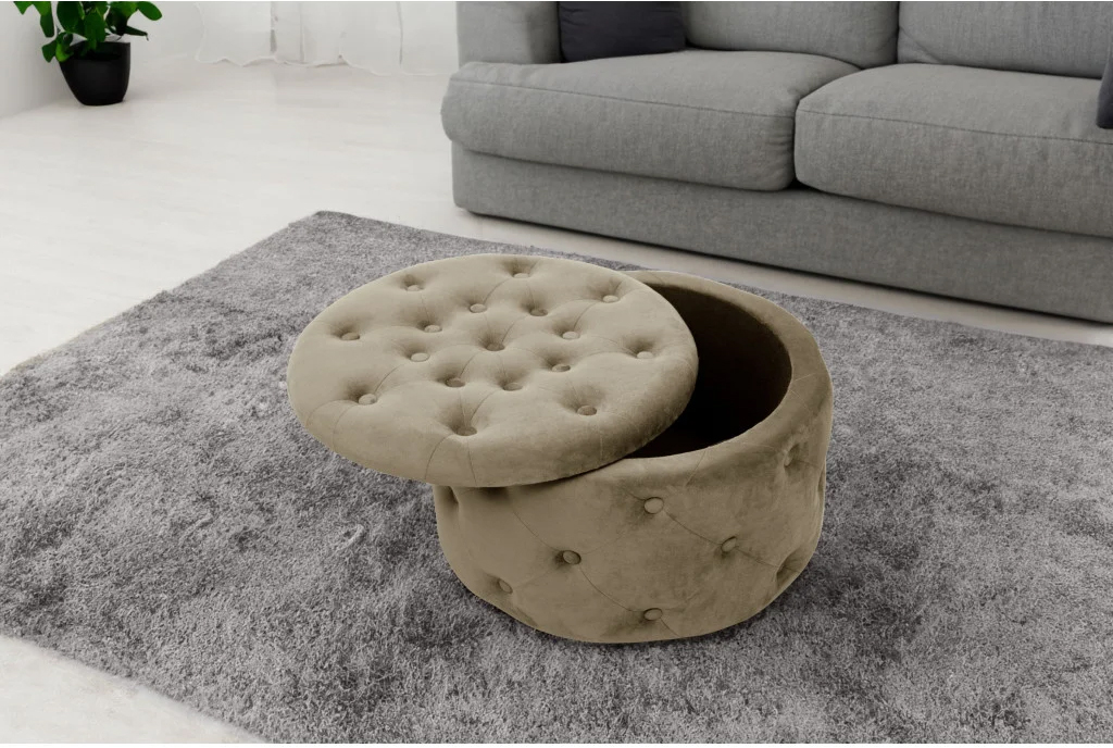 Taburet Alia cu spatiu depozitare, tapitat cu velur, 55x30 cm, bej - imagine 6