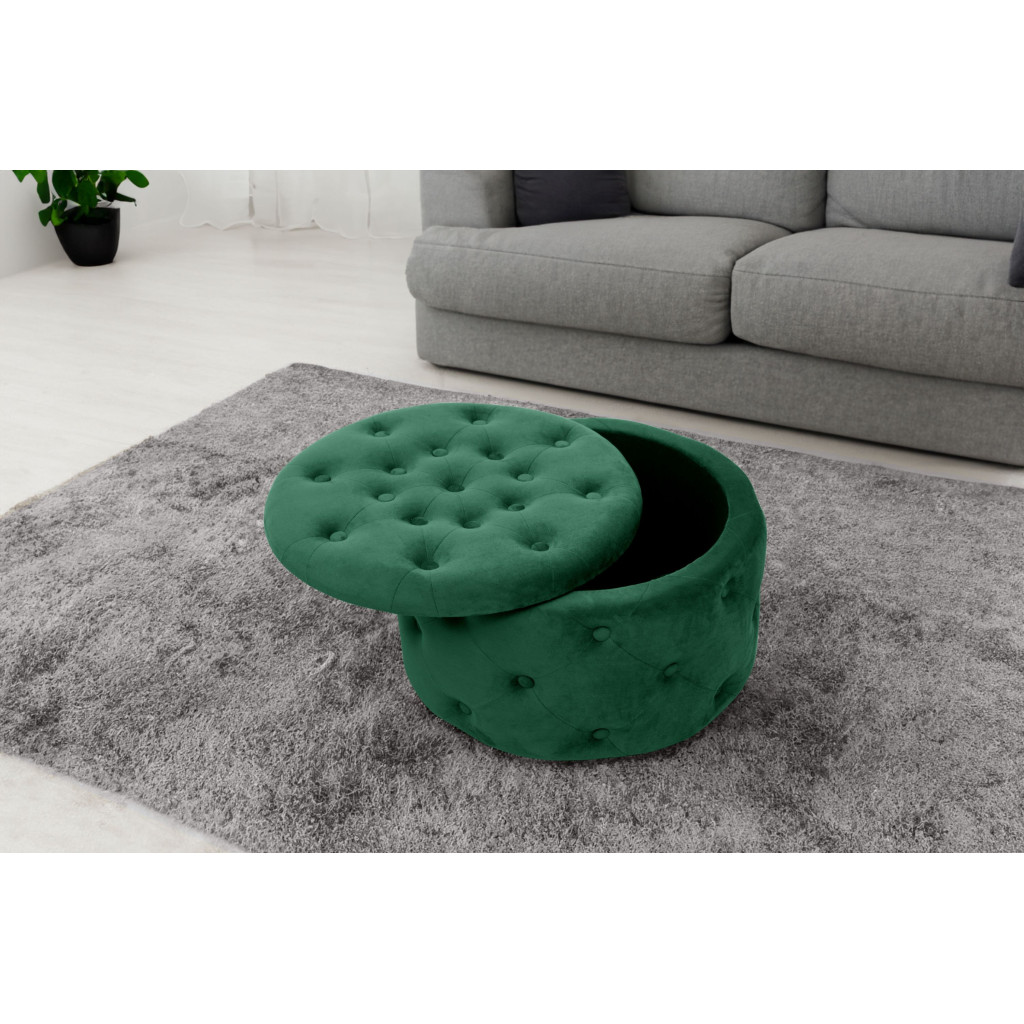 Taburet Alia cu spatiu depozitare, tapitat cu velur, 55x30 cm, verde - imagine 3