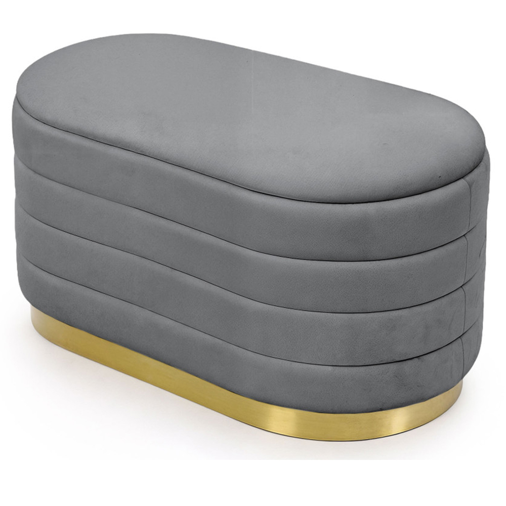 Bancheta tip puf cu depozitare, tapiterie velur, 80x42x42 cm, gri
