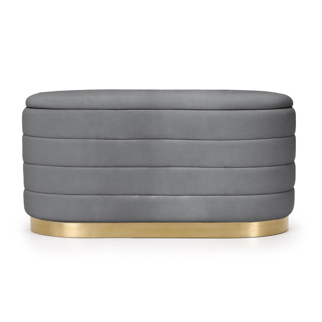 Bancheta tip puf cu depozitare, tapiterie velur, 80x42x42 cm, gri - imagine 9