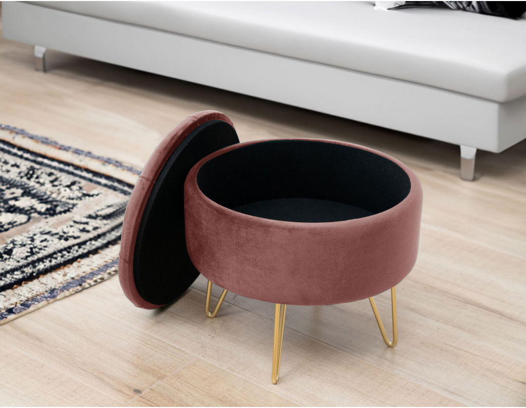 Taburet Caro cu spatiu depozitare, tapitat cu velur, 38x33 cm, roz - imagine 6