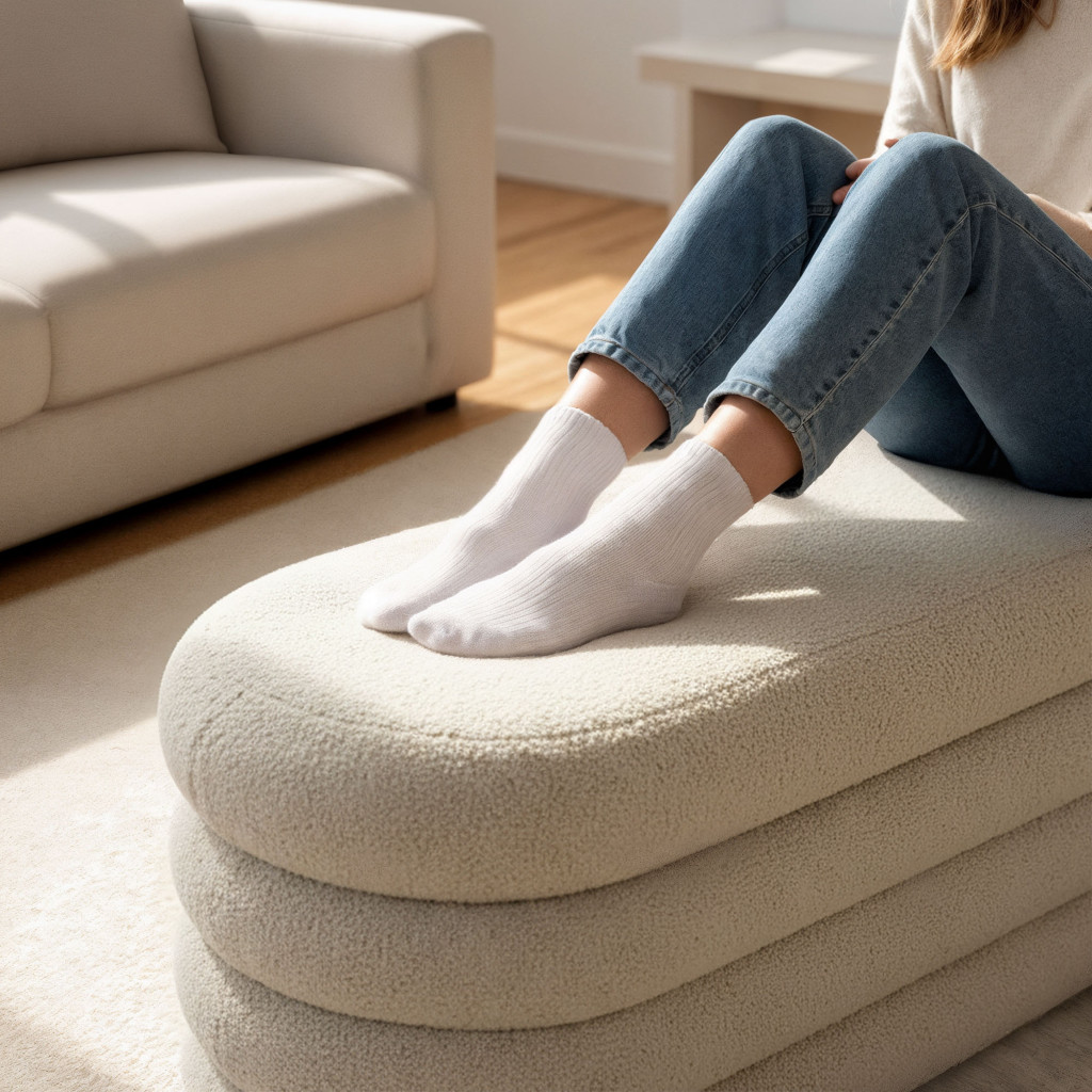 Taburet tapitat Puffo cu spatiu de depozitare, velur, 100x42x42 cm, crem - imagine 2