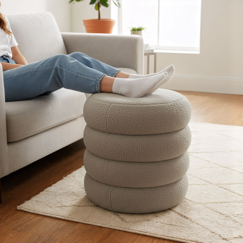 Taburet tapitat Snuggo cu spatiu de depozitare, velur, diametru 42 cm, inaltime 45 cm, maro mocha - imagine 2