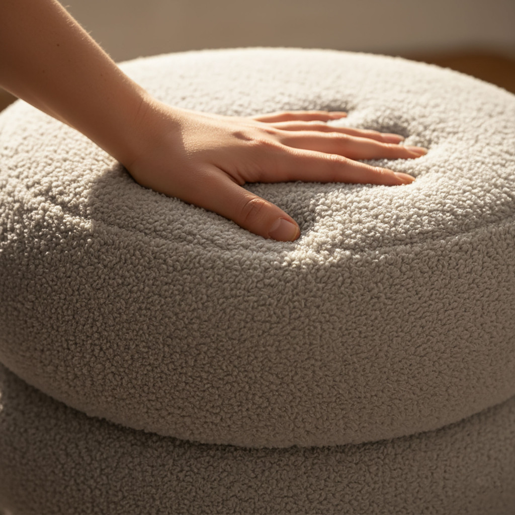 Taburet tapitat Snuggo cu spatiu de depozitare, velur, diametru 42 cm, inaltime 45 cm, maro mocha - imagine 3