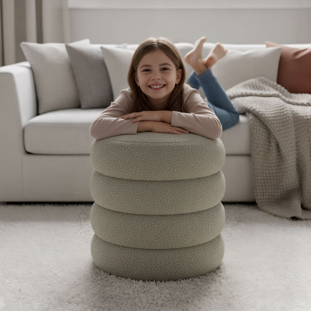 Taburet tapitat Snuggo cu spatiu de depozitare, velur, diametru 42 cm, inaltime 45 cm, maro mocha - imagine 5