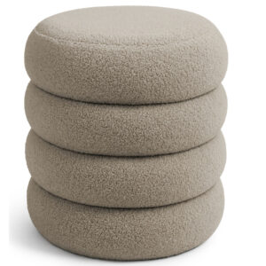 Taburet tapitat Snuggo cu spatiu de depozitare, velur, diametru 42 cm, inaltime 45 cm, maro mocha