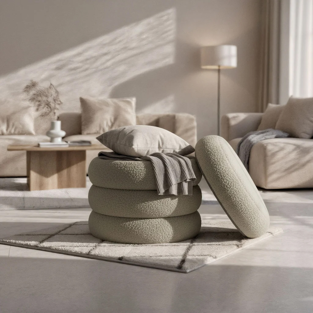 Taburet tapitat Snuggo cu spatiu de depozitare, velur, diametru 42 cm, inaltime 45 cm, maro mocha - imagine 9