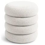 Taburet tapitat Snuggo cu spatiu de depozitare, velur, diametru 42 cm, inaltime 45 cm, alb