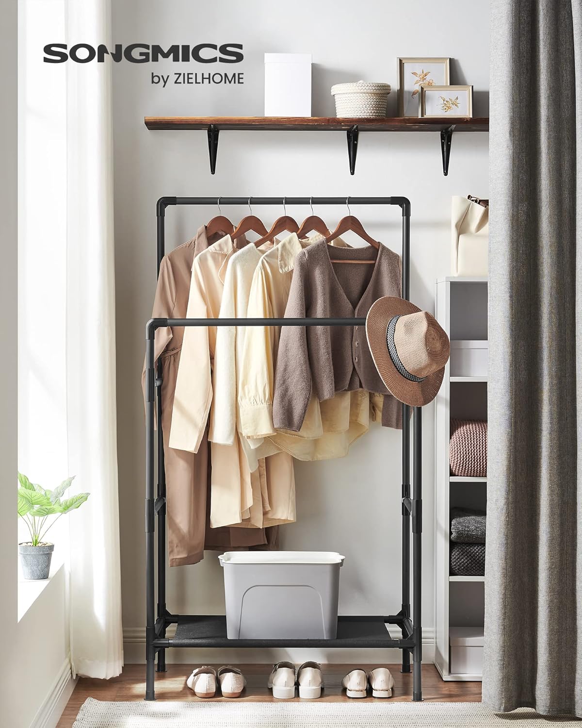 SONGMICS Raft de haine din metal, cu 2 bare de haine si 1 raft, stil industrial, 45x83x157cm, negru - imagine 8