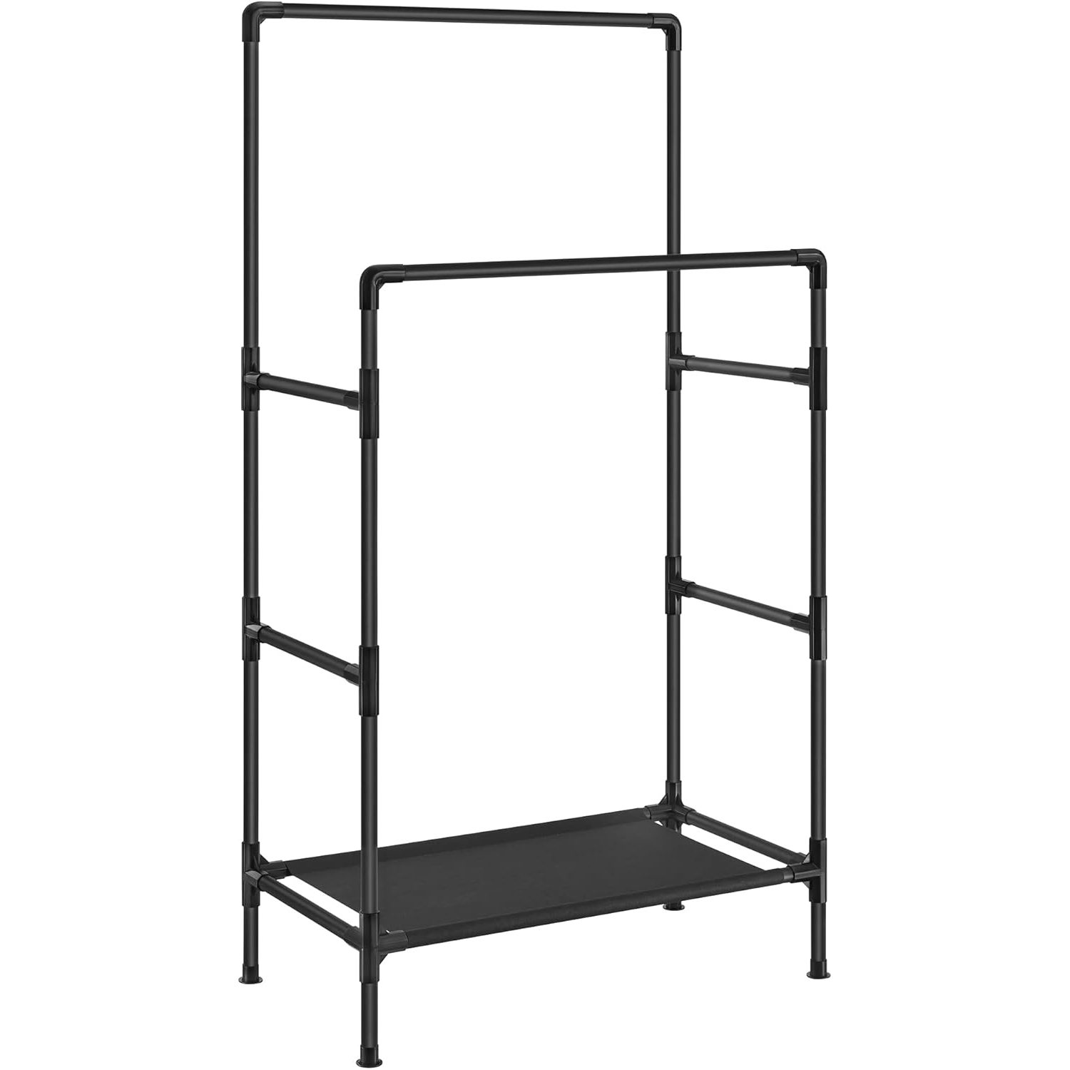 SONGMICS Raft de haine din metal, cu 2 bare de haine si 1 raft, stil industrial, 45x83x157cm, negru