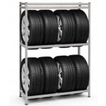 Raft depozitare anvelope cu polite suplimentare MDF, cadru otel galvanizat, 120x40x180 cm, gri