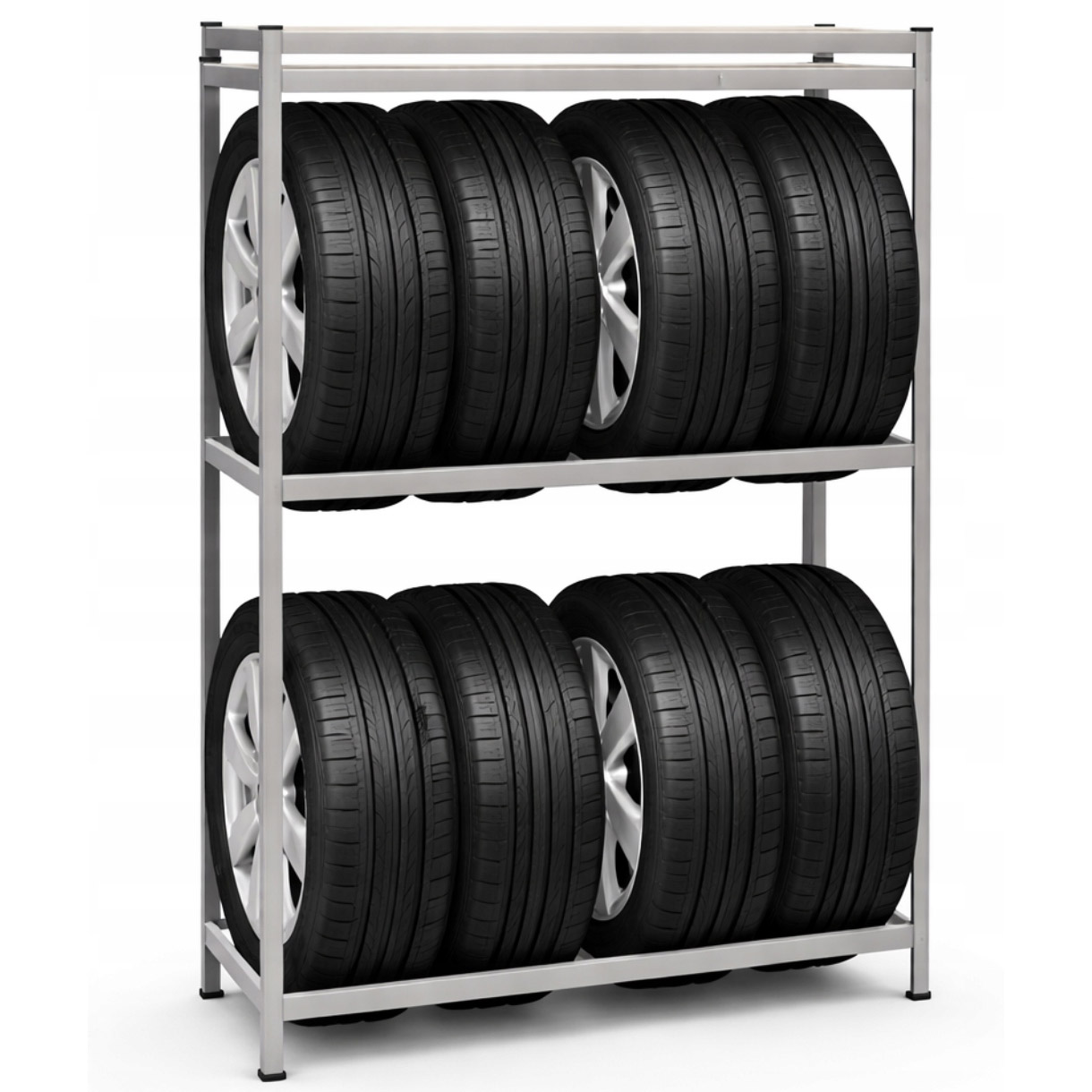 Raft depozitare anvelope cu polite suplimentare MDF, cadru otel galvanizat, 120x40x180 cm, gri