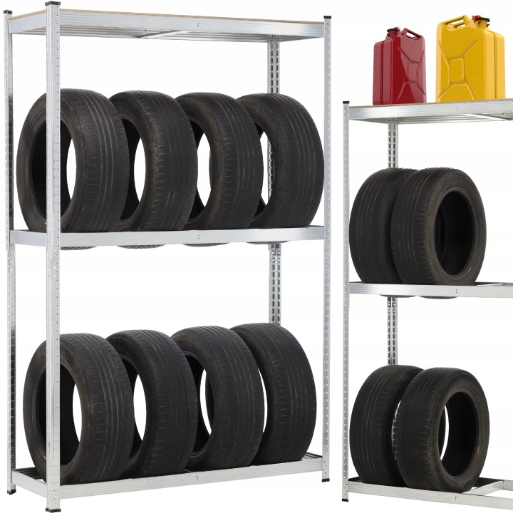 Raft depozitare anvelope cu polite suplimentare MDF, cadru otel galvanizat, 120x40x180 cm, gri - imagine 5