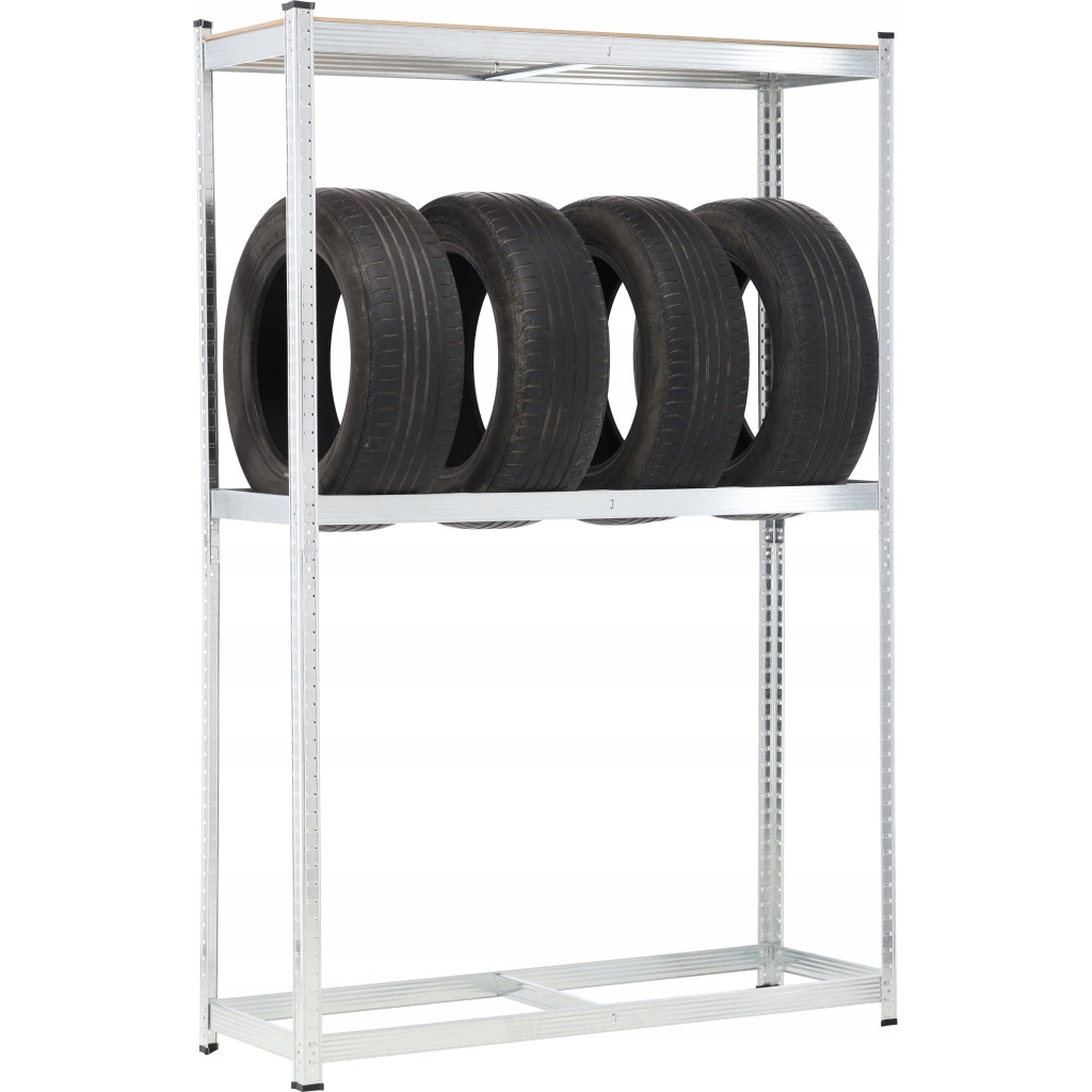 Raft depozitare anvelope cu polite suplimentare MDF, cadru otel galvanizat, 120x40x180 cm, gri - imagine 2