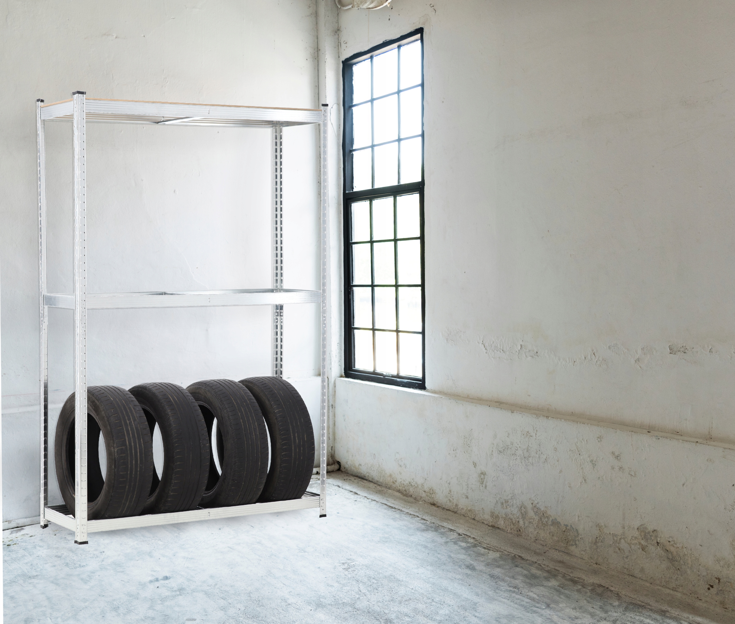 Raft depozitare anvelope cu polite suplimentare MDF, cadru otel galvanizat, 120x40x180 cm, gri - imagine 9