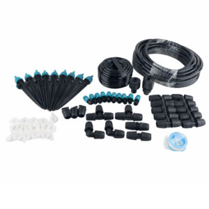 Set irigare gradina 44 piese cu furtun PVC si stropitori, furtun 2 x 10 metri, 10 aspersoare, negru