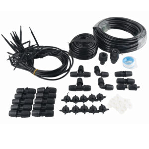 Set irigare gradina cu furtun PVC si picuratori, furtun 2 x 10 metri, 10 picuratori stick cu tub, negru