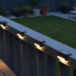 Set 4 lampi solare gradina, iluminare balustrada gard, lumina calda, 8x5x5 cm, negru