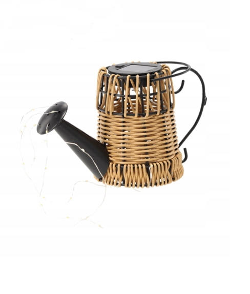 Lampa solara gradina tip stropitoare ratan, 33 LED alb cald, panou solar, IP44, 110 cm, maro - imagine 2