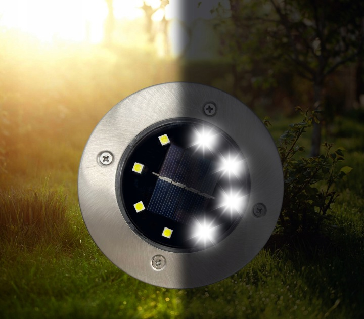 Set 4 lampi solare sol gradina cu 8 LED fiecare, iluminare alei, otel inoxidabil si plastic, 12x12x2 cm, argintiu - imagine 4