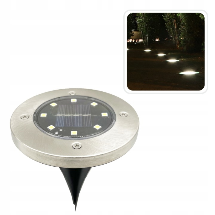 Set 4 lampi solare sol gradina cu 8 LED fiecare, iluminare alei, otel inoxidabil si plastic, 12x12x2 cm, argintiu - imagine 6