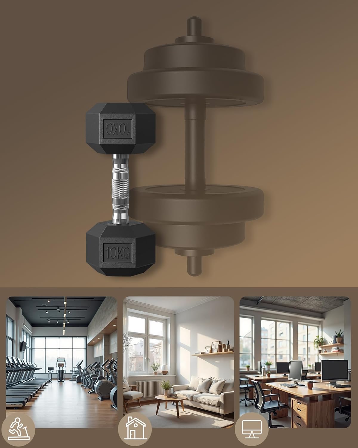 SONGMICS Set gantere hexagonale 2x10 kg, antrenament fitness si forta, 31x11 cm, negru - imagine 3