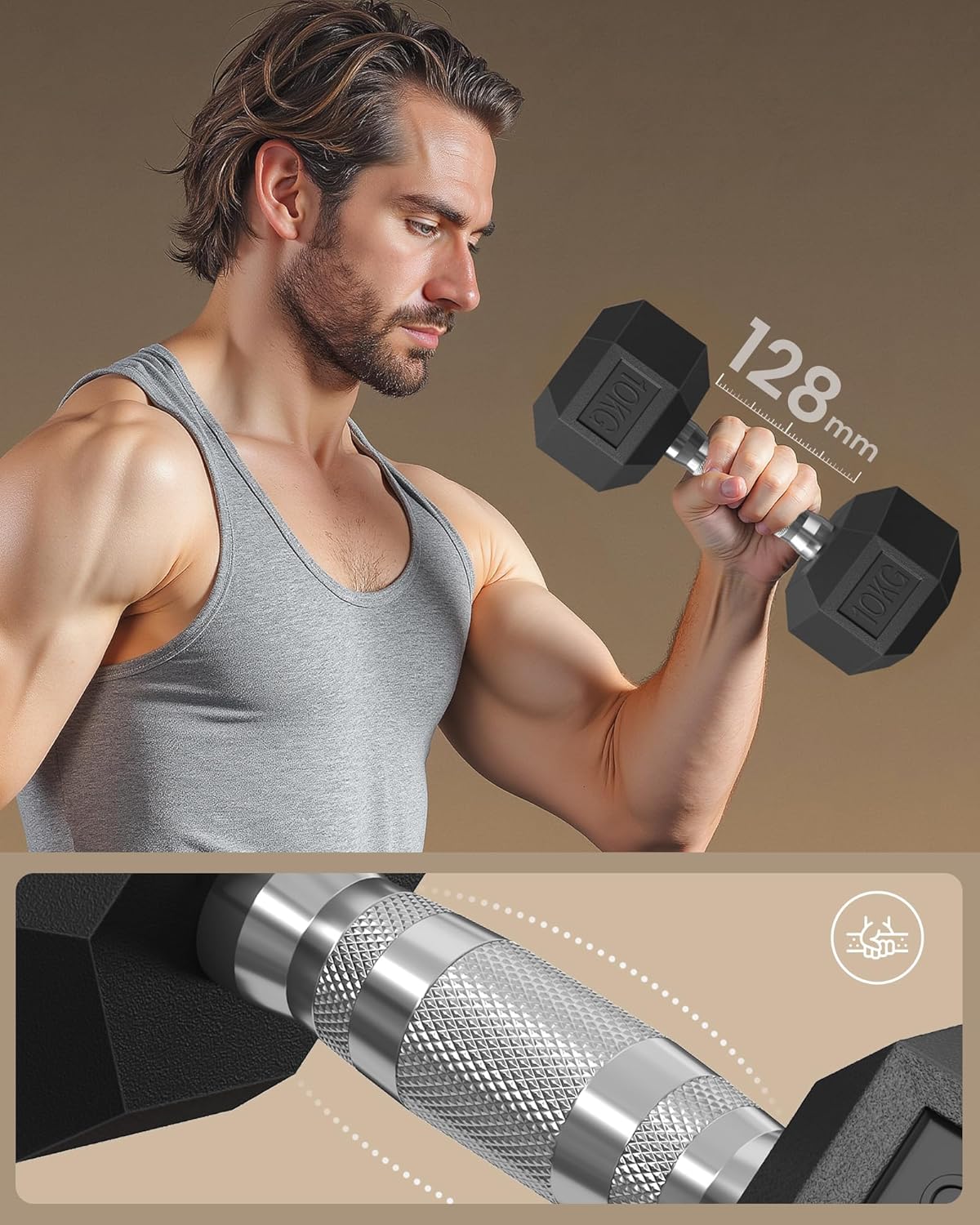 SONGMICS Set gantere hexagonale 2x10 kg, antrenament fitness si forta, 31x11 cm, negru - imagine 6