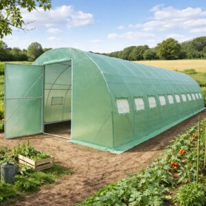 Sera de gradina, tip tunel cu cadru metalic, 500x1000cm, verde, 50mp, usa cu cadru metalic