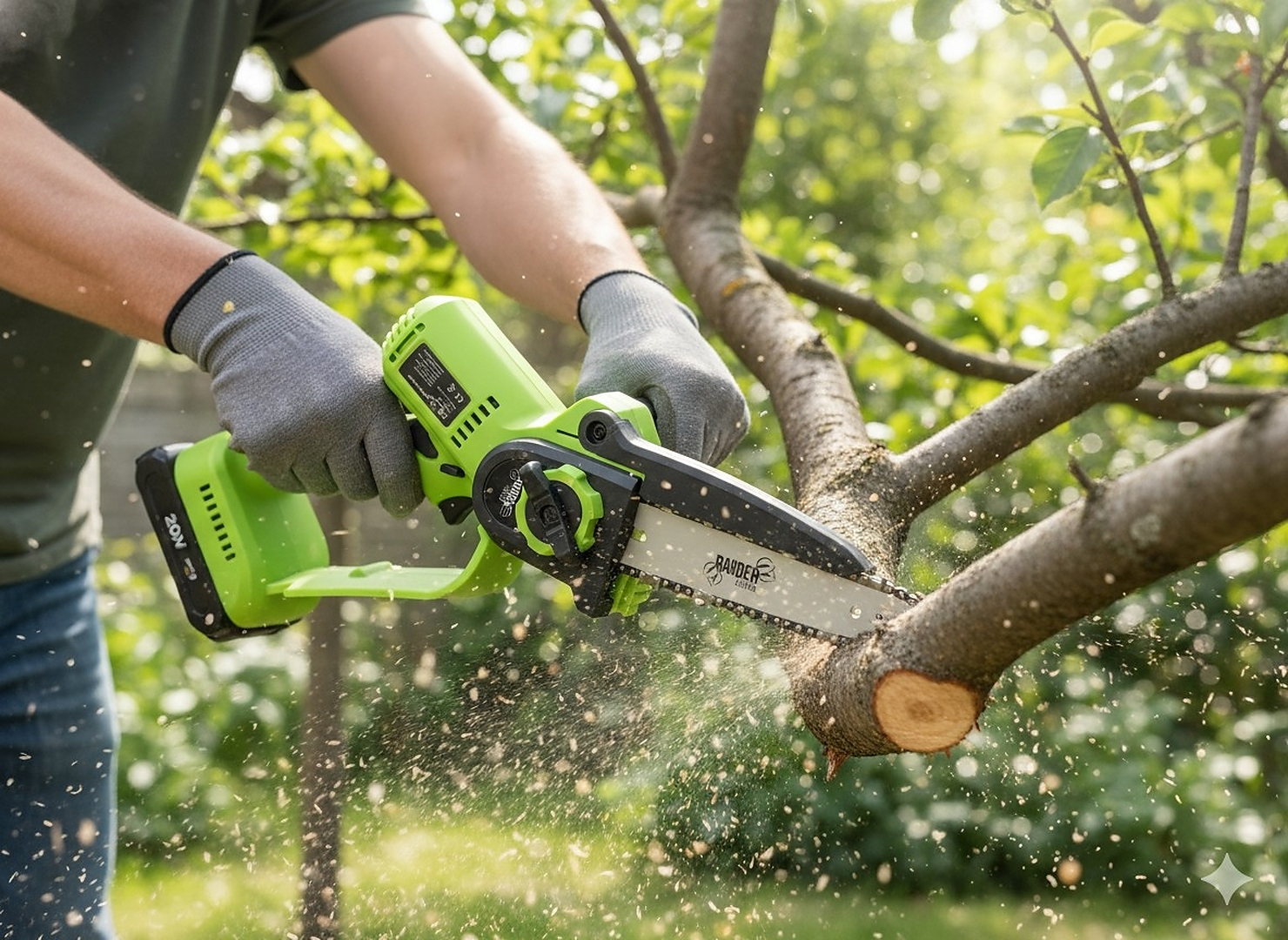 Fierastrau electric pentru crengi, cu acumulator, sina 20 cm, motor fara perii 900 W, 2 baterii 21 V, lant de rezerva - imagine 7