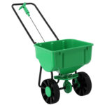 Distribuitor manual pentru seminte, ingrasamant sau sare, rezervor 27 L, roti mari, cadru metalic, 100x48x69 cm