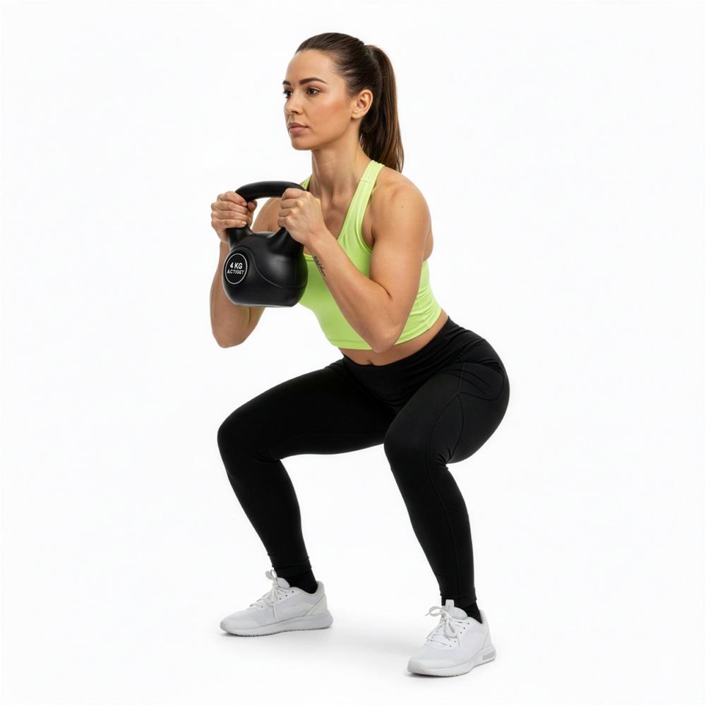 Kettlebell 4 kg, bitum cu invelis rezistent ABS, 21x23 cm, negru - imagine 5